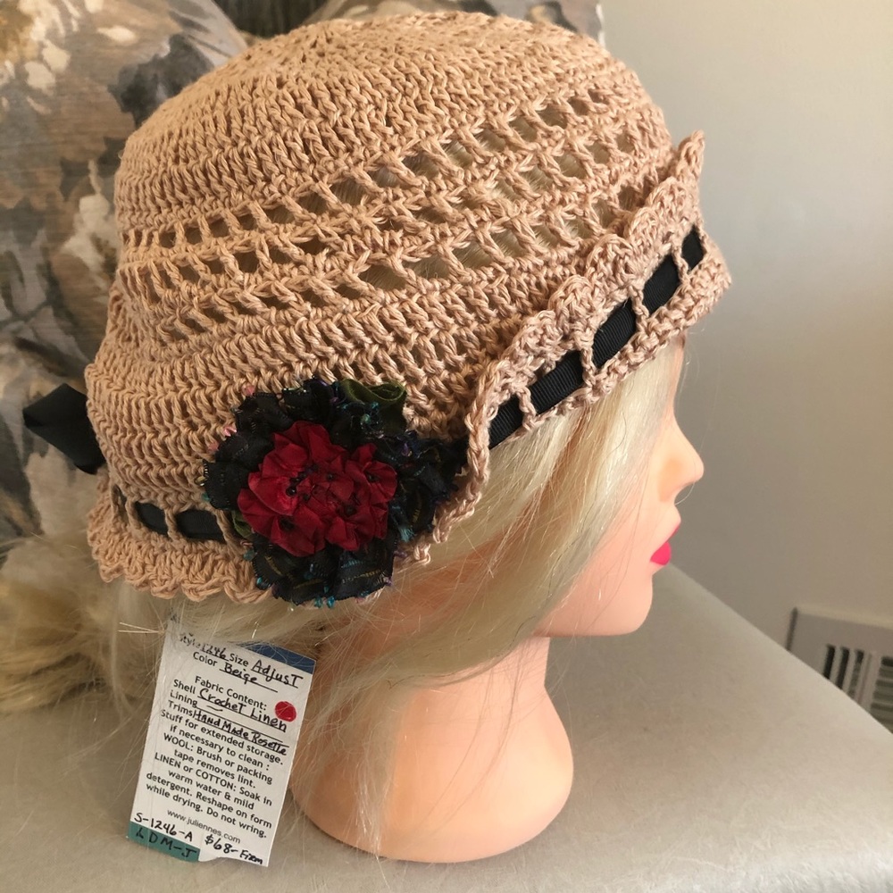 Unique handmade Boho hat FIRM 🌟ONE OF A KIND Crochet linen Boho hat
